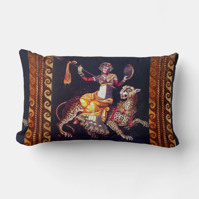 DIONYSOS WITH A SPEAR RIDING LEOPARD Greek Mosaic Lumbar Cushion (Front)