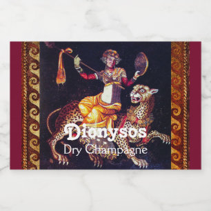 DIONYSOS WITH A SPEAR RIDING LEOPARD Greek Mosaic  Sparkling Wine Label