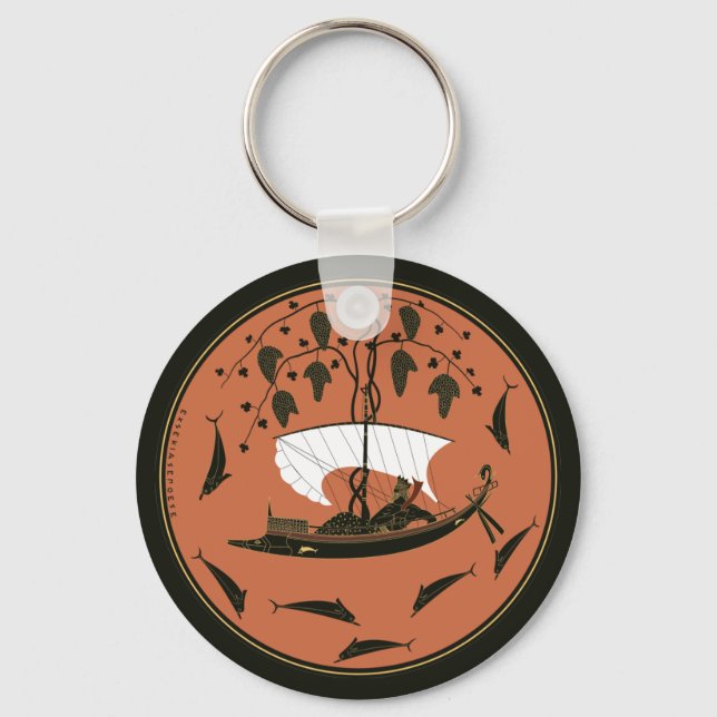 Dionysus Cup: Greek God on Ship  Vines & Dolphins Key Ring (Front)