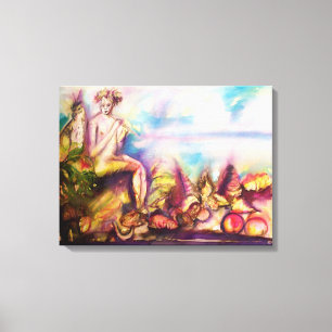 DIONYSUS ,Playing Flute with Sea shells and Fruits Canvas Print