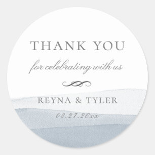 Dip Dye Blue Watercolor Wedding Favour Classic Round Sticker