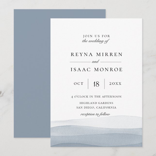 Dip Dye Blue Watercolor Wedding Invitation (Front/Back)