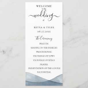 Dip Dye Blue Watercolor Wedding Programme