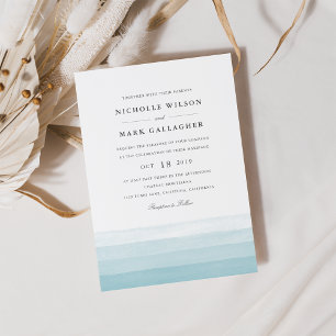 Dip Dye Watercolor Wedding Invitation Aqua