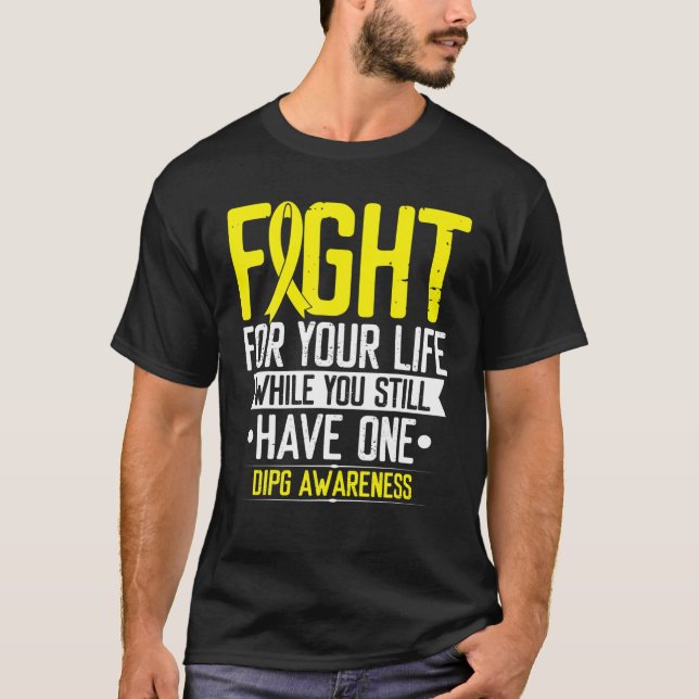 DIPG Awareness Warrior Glial Cancer Fighter Yellow T-Shirt (Front)
