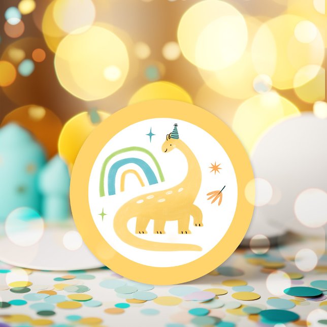 Diplodocus Dinosaur Birthday Party Favours Classic Round Sticker (Creator Uploaded)