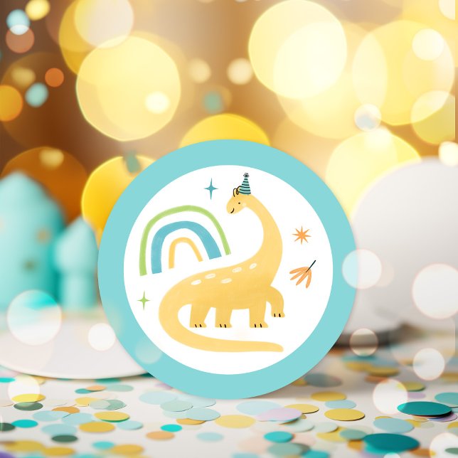 Diplodocus Dinosaur Birthday Party Favours Classic Round Sticker (Creator Uploaded)