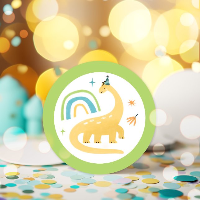 Diplodocus Dinosaur Birthday Party Favours Classic Round Sticker (Creator Uploaded)