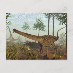 Diplodocus dinosaurs among araucaria trees - 3D re Postcard