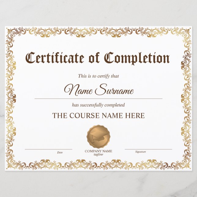 Diploma Certificate of Completion Award Course  (Front)