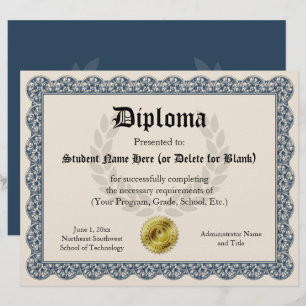 Diploma Certificate of Graduation Blue 8.5x11