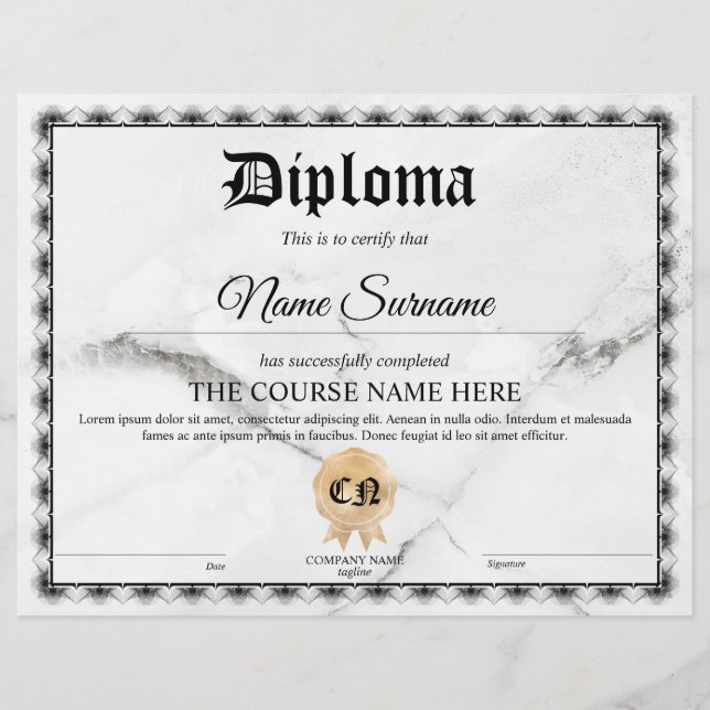 Diploma Certificate of Participation Award Course  (Front)