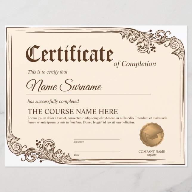 Diploma Certificate of Participation Award Course  (Front)