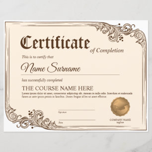 Diploma Certificate of Participation Award Course