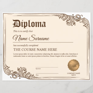 Diploma Certificate of Participation Award Course