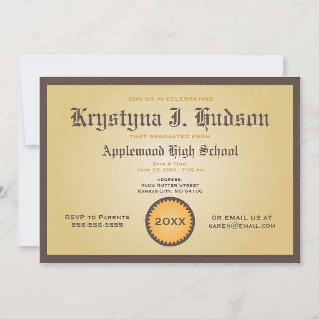 Diploma - Degree Graduation Party Invitation (Front)