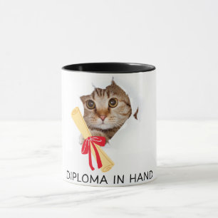 Diploma in Hand Cute Grad Cat  Mug