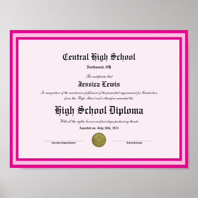 Diploma Novelty High School Keepsake Poster (Front)