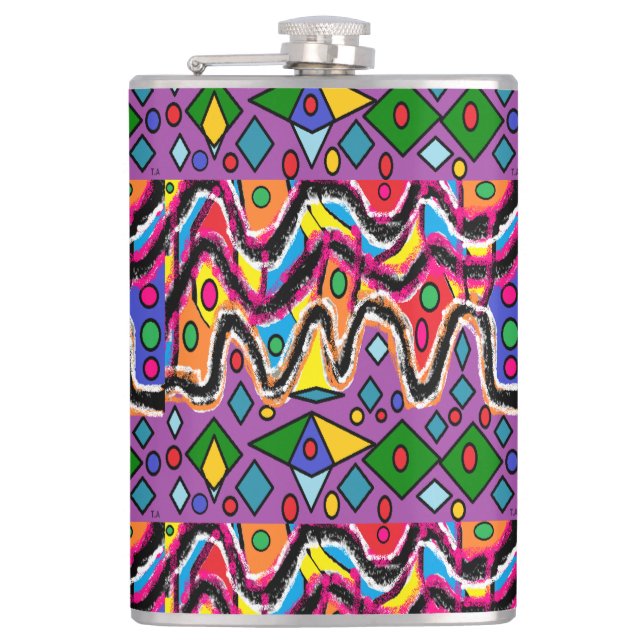 Dippy Hippy Retro painting style Hip Flask (Front)