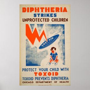 Diptheria Strikes Unprotected Children Vintage Poster