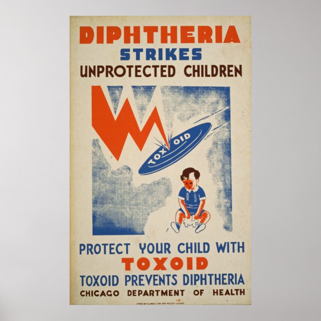 Diptheria Strikes Unprotected Children Vintage Poster (Front)