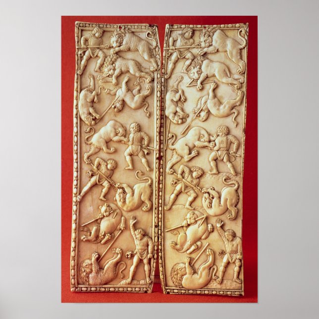 Diptych with a lion hunting scene poster (Front)