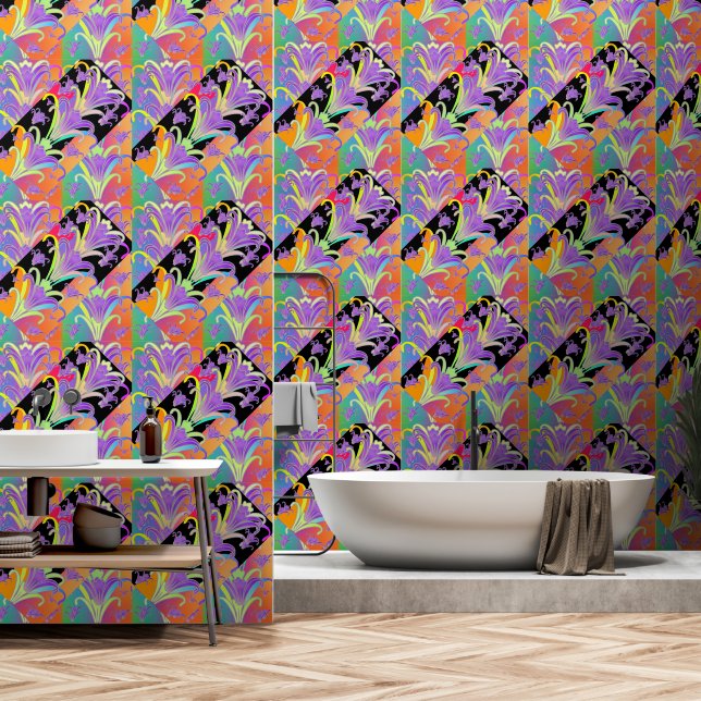 Directional Lilies  Wallpaper (Bathroom)