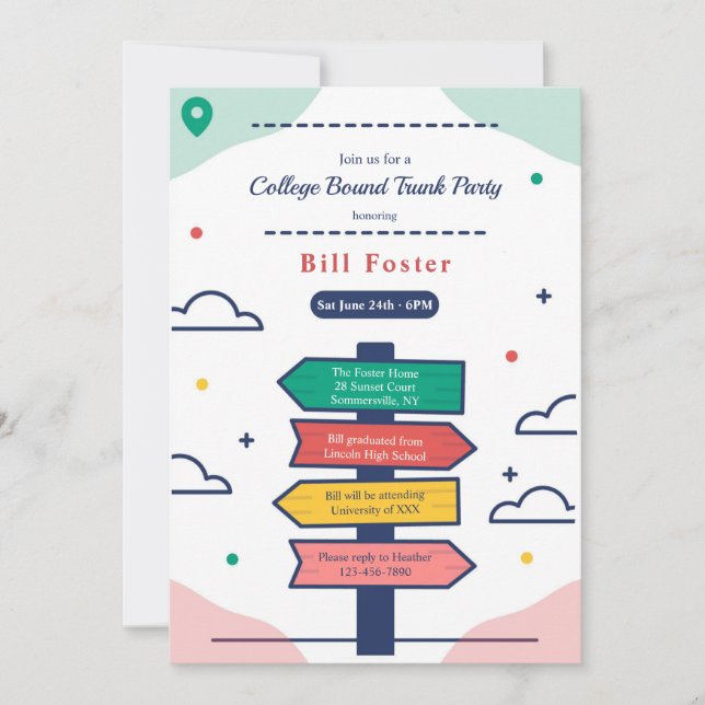 Directional Signpost College Bound Invitation (Front)
