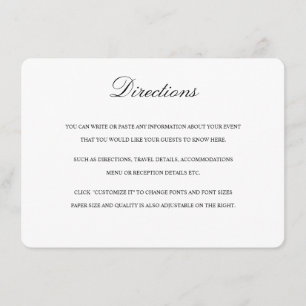 Directions Card with Map in Black & White