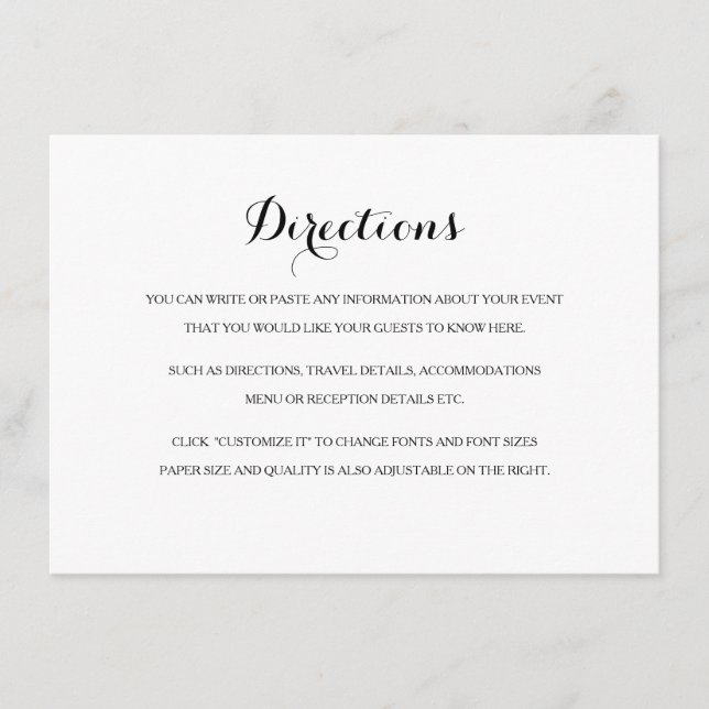 Directions Card with Map in Black & White (Front)