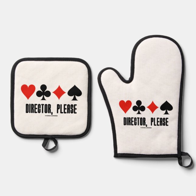 Director, Please Four Card Suits Bridge Game Oven Mitt & Pot Holder Set (Front)