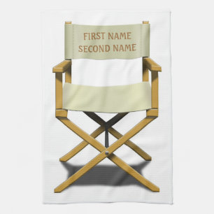Directors chair design with your choice of name tea towel