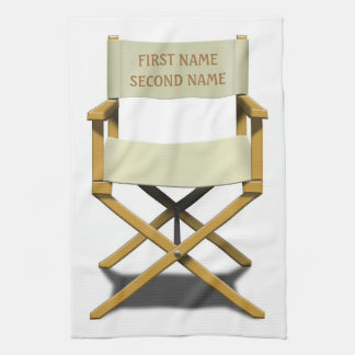 Directors chair design with your choice of name tea towel