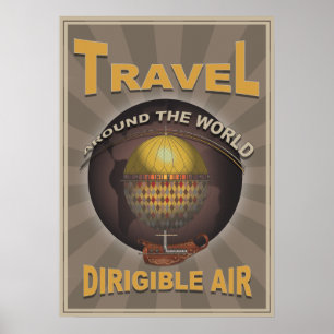 Dirigible Air Steampunk Vintage World Travel Poster
