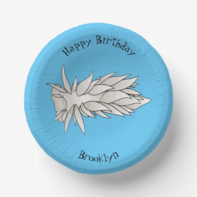 Dirona albolineata nudibranch cartoon illustration paper plate (Front)