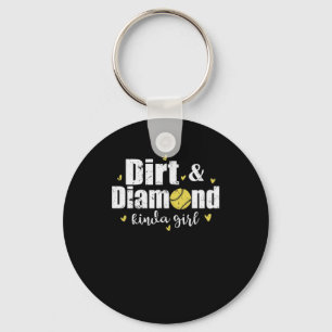Dirt and Diamond kinda Girl Softball Sport Key Ring
