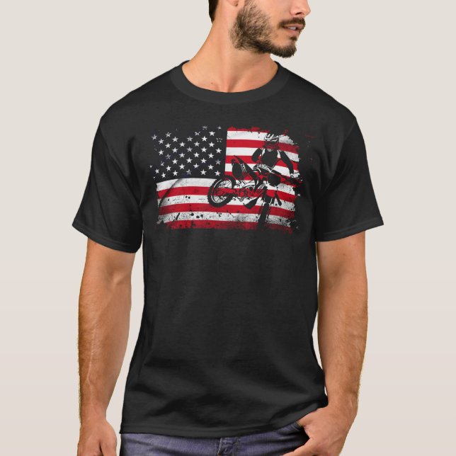 Dirt Bike American Flag 4th Of July T-Shirt (Front)
