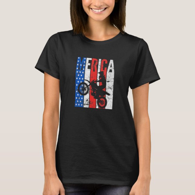 Dirt Bike American Flag Motocross 4th Of July Moto T-Shirt (Front)