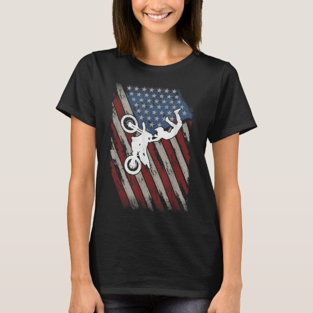 Dirt Bike American Flag Motocross 4th of july T-Shirt (Front)