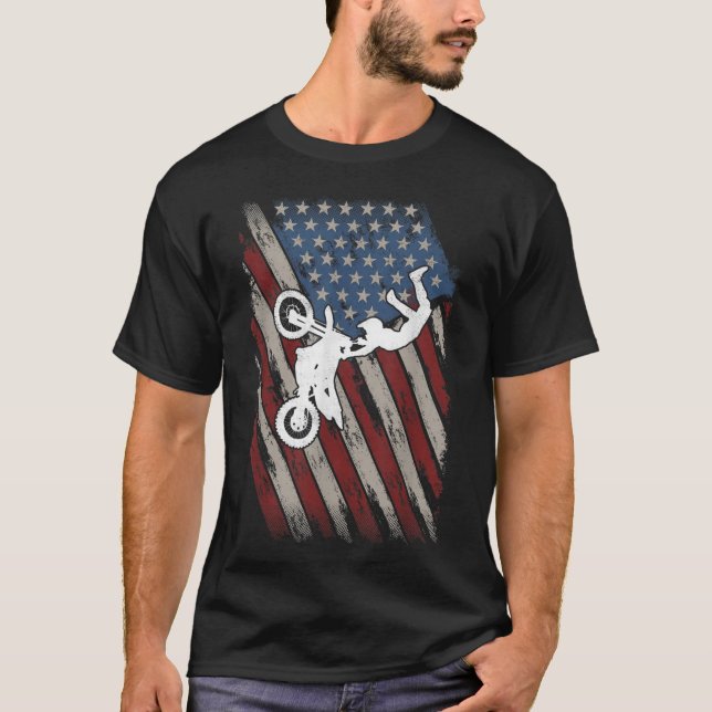 Dirt Bike American Flag Motocross 4th of july T-Shirt (Front)