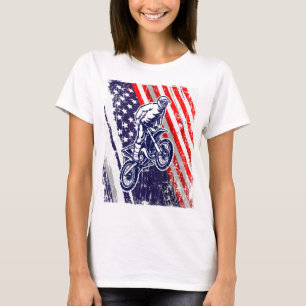Dirt Bike American Flag Motocross Biker 4th of Jul T-Shirt