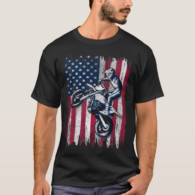 Dirt Bike American Flag Motocross Biker Gift  T-Shirt (Front)