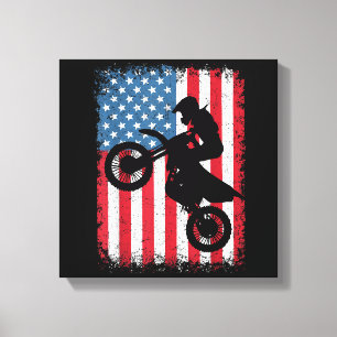 Dirt Bike American Flag Motocross Biker Men Boys V Canvas Print