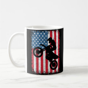 Dirt Bike American Flag Motocross Biker Men Boys V Coffee Mug