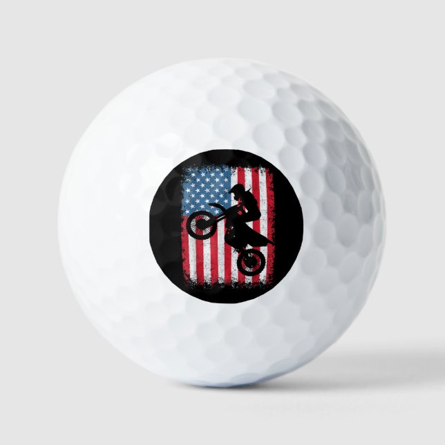 Dirt Bike American Flag Motocross Biker Men Boys V Golf Balls (Front)