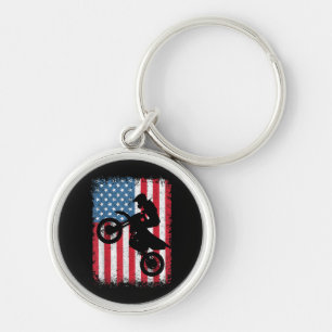 Dirt Bike American Flag Motocross Biker Men Boys V Key Ring