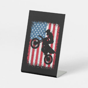 Dirt Bike American Flag Motocross Biker Men Boys V Pedestal Sign