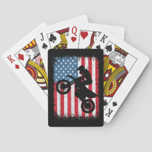 Dirt Bike American Flag Motocross Biker Men Boys V Playing Cards
