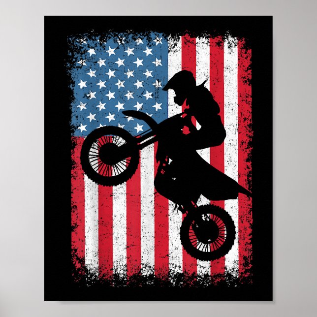 Dirt Bike American Flag Motocross Biker Men Boys V Poster (Front)