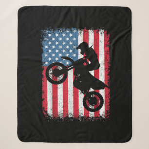 Dirt Bike American Flag Motocross Biker Men Boys V Sherpa Blanket